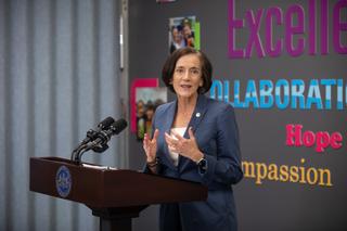 Pennsylvania Department of Human Services Secretary Val Arkoosh in Lancaster discussing changes to Medicaid and CHIP. Pennsylvania Department of Human Services Secretary Val Arkoosh in Lancaster discussing changes to Medicaid and CHIP.