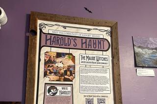 A plaque inside Harold’s Haunt is pictured.