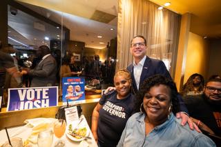 Josh Shapiro (standing) at an Election Day lunch in Philadelphia. Josh Shapiro (standing) at an Election Day lunch in Philadelphia.