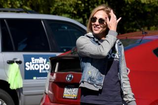 Democratic state House candidate Emily Skopov in Allegheny County in September.