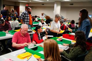Mail-in ballots are sorted and counted Nov. 8, 2022, at Lehigh County Government Center in Allentown, Lehigh County, Pennsylvania. Mail-in ballots are sorted and counted Nov. 8, 2022, at Lehigh County Government Center in Allentown, Lehigh County, Pennsylvania.