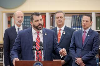 House Speaker Mark Rozzi (center) is shown here in 2019 with Gov. Tom Wolf (left) and Gov.-elect Josh Shapiro (right) House Speaker Mark Rozzi (center) is shown here in 2019 with Gov. Tom Wolf (left) and Gov.-elect Josh Shapiro (right)