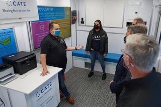 “It’s like starting from scratch,” George Fernandez — the CEO and founder of Latino Connection, seen here inside a mobile resource unit — said. “It’s like starting in October of last year.” “It’s like starting from scratch,” George Fernandez — the CEO and founder of Latino Connection, seen here inside a mobile resource unit — said. “It’s like starting in October of last year.”