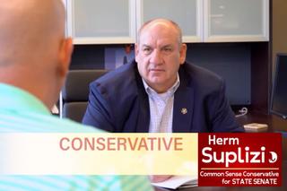 A screenshot from a state Senate campaign video for Herm Suplizio. A screenshot from a state Senate campaign video for Herm Suplizio.