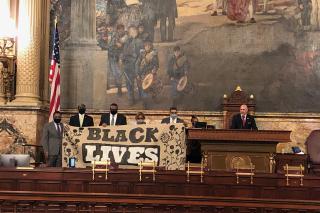 Pa. House Democrats blocked the start of a voting session to demand a special session to consider police reform bills in the wake of the killing of George Floyd and widespread peaceful protests. Pa. House Democrats blocked the start of a voting session to demand a special session to consider police reform bills in the wake of the killing of George Floyd and widespread peaceful protests.