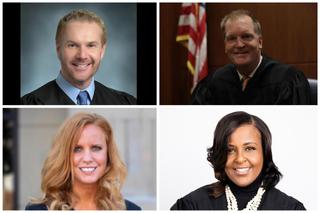 From upper left, clockwise: Commonwealth Court candidates David Lee Spurgeon, Drew Crompton, Lori Dumas, Stacy Wallace.