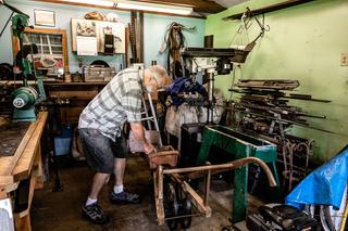 Several years ago, Luke Shultz set up a blacksmithing workshop in his backyard. He can spend a few hours doing the work despite his chronic pain. "It keeps me active. It keeps the blood flowing, gives me something to do," he said. "It's a great creative outlet."