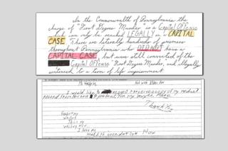Letters from Raymond Caliman, who is serving a life sentence in Pennsylvania state prison, show how his handwriting changed from August 2019 to January 2020 as his health declined.