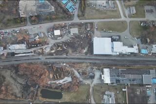 An aerial photo of the East Palestine, Ohio derailment site taken on February 24, 2023.