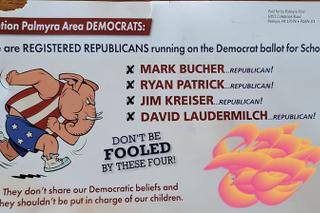 Palmyra First funded mailers with disinformation targeting Republicans who are running on the Democratic ticket. Palmyra First funded mailers with disinformation targeting Republicans who are running on the Democratic ticket.