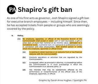 A graphic that highlights sections of Gov. Josh Shapiro's gift ban.