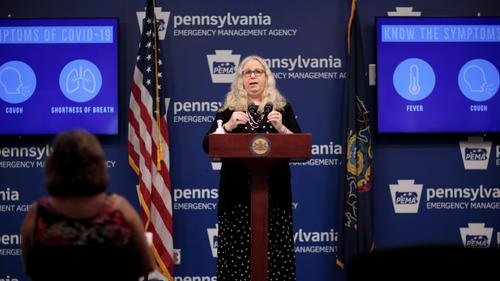 Pennsylvania Secretary of Health Dr. Rachel Levine speaking to the press