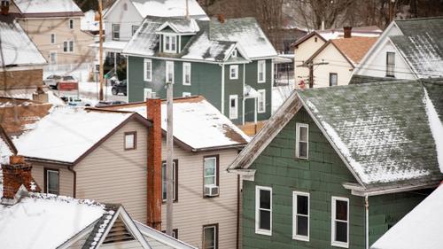 Rooftops of homes in Blair County, Pennsylvania.