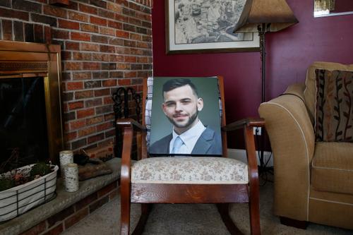 A portrait of Tyler Cordeiro sits a chair is his mother's Bensalem home on Monday, June 21, 2021.