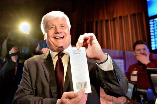 Sen. Tommy Tomlinson (R., Bucks) is shown here holding a sports betting ticket at Parx Casino. Tomlinson’s office asked lobbyists for the casino to write language for a bill to ban skill games.