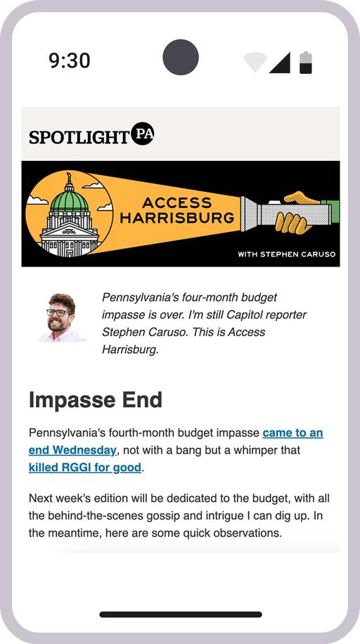 Screenshot of the newsletter on a mobile device