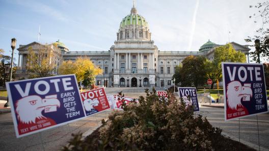 Pennsylvania’s capitol building in Harrisburg on the morning of Election Day in 2020.