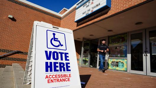 A voting sign is displayed Nov. 5, 2024, at Sheridan Elementary School in Allentown, Lehigh County, Pennsylvania.