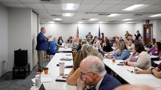 Aging Secretary Jason Kavulich speaks during a training with representatives from 23 Area Agencies on Aging.