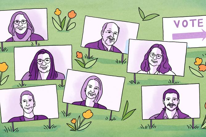 An illustration of the seven candidates for State College school board
