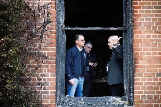 Gov. Josh Shapiro is shown fire damage inside the Pennsylvania Governor’s Residence in Harrisburg.