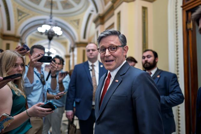 Speaker of the House Mike Johnson at the Capitol before the final passage of President Donald Trump's tax cuts bill.