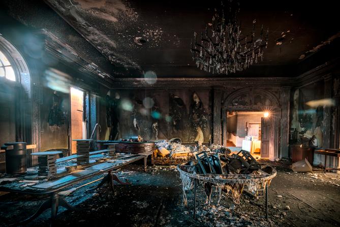 Inside the governor's residence after an arson attack on April 13. Inside the governor's residence after an arson attack on April 13.