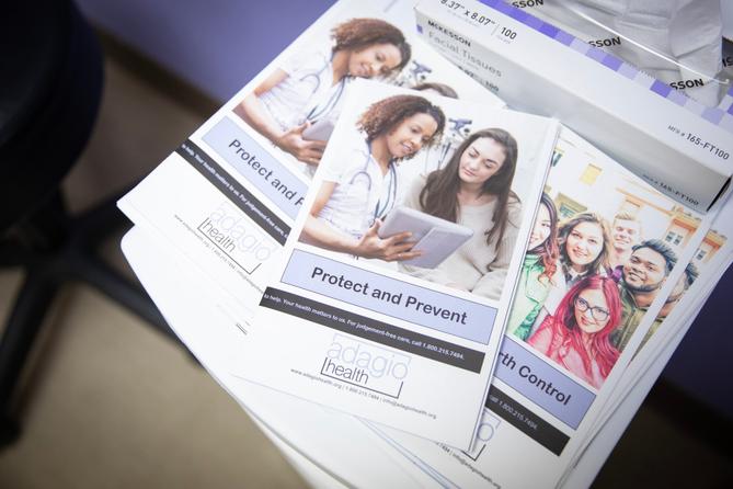 Informational pamphlets at Adagio Health in Greensburg