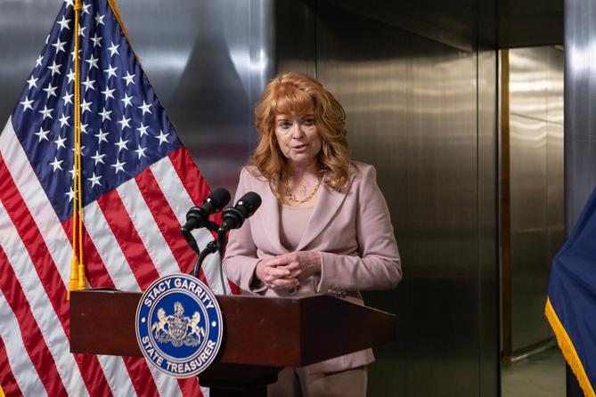 Stacy Garrity speaks during an April, 2026 event on unclaimed property at Treasury's vault. Stacy Garrity speaks during an April, 2026 event on unclaimed property at Treasury's vault.