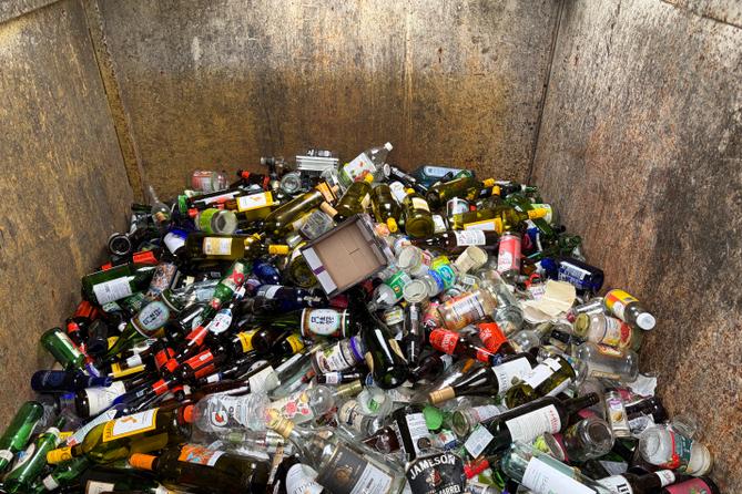 The glass in this Maryland recycling bin will likely be crushed and used to plug leaks at a landfill or sold to an asphalt company as an ingredient in what is known as glassphalt.