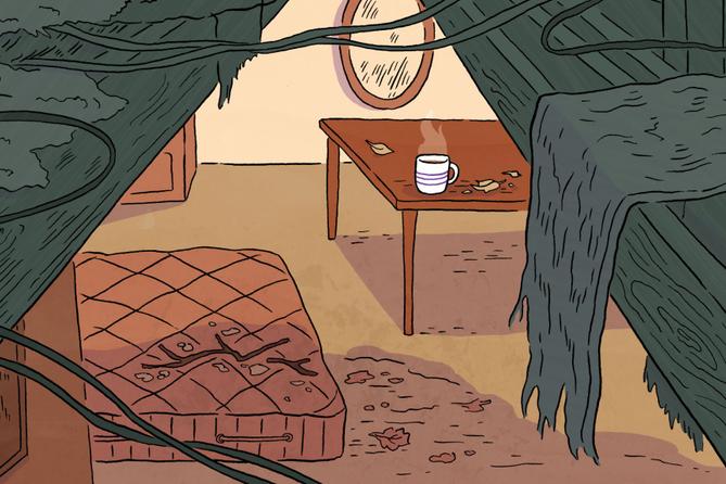 An illustration of a room exposed by a missing roof, inspired by a real-life case in Allegheny County. An illustration of a room exposed by a missing roof, inspired by a real-life case in Allegheny County.