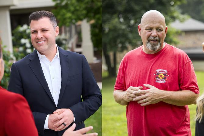 U.S. Rep. Ryan Mackenzie (left) and Democrat Bob Brooks U.S. Rep. Ryan Mackenzie (left) and Democrat Bob Brooks