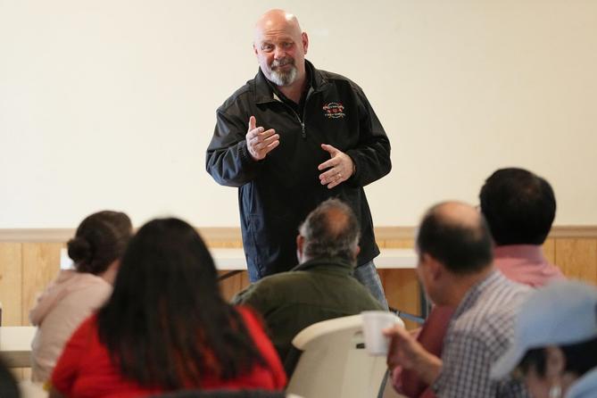 Bob Brooks, a candidate for the Democratic nomination in Pennsylvania's 7th Congressional District, speaks an event in Bethlehem, Pa., Monday, May 11, 2026