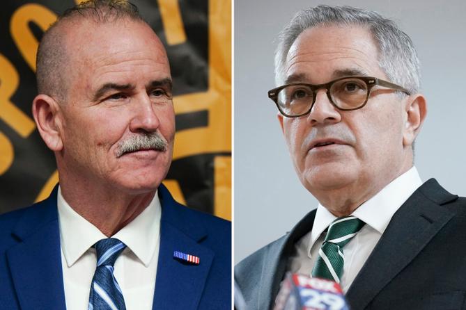 Patrick Dugan (left) and Philadelphia District Attorney Larry Krasner.