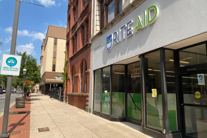 The outside of a closed Rite Aid in downtown York, Pa.