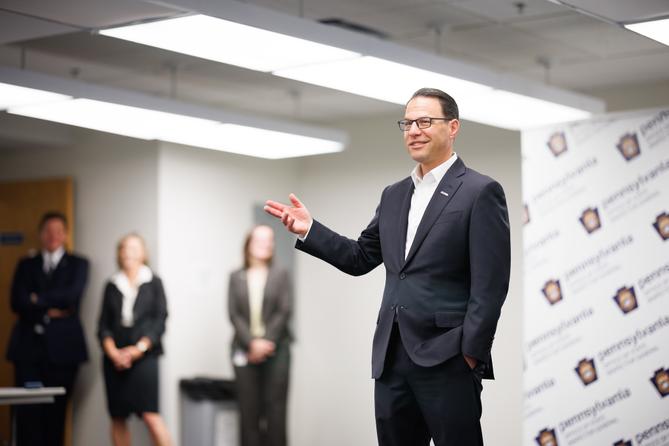 Gov. Josh Shapiro greets employees of the Office of State Inspector General. Gov. Josh Shapiro greets employees of the Office of State Inspector General.