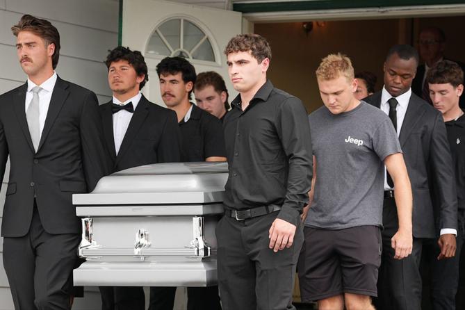 Pallbearers carry a casket containing the remains of Glenwood "Bubba" Pysher IV, who was killed by police in Pottstown, PA. Pallbearers carry a casket containing the remains of Glenwood "Bubba" Pysher IV, who was killed by police in Pottstown, PA.