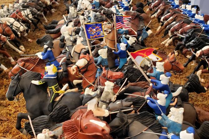 Handmade clay cat figurines at Civil War Tails museum in Gettysburg, PA.