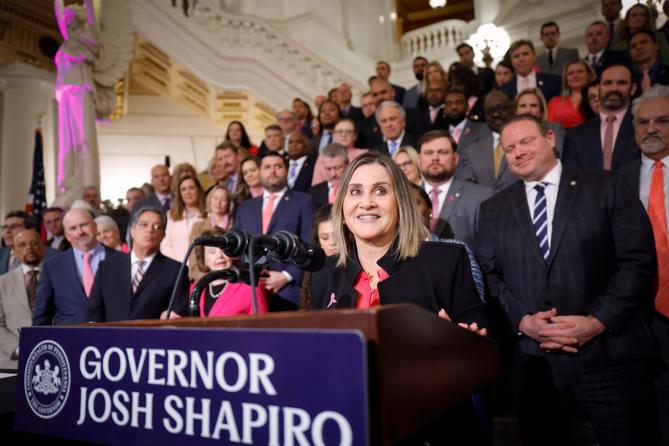 GOP Senate President Pro Tempore Kim Ward at the governor's first bill signing of the year.