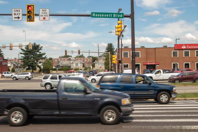 An intersection on Philadelphia's Roosevelt Boulevard with speed cameras.