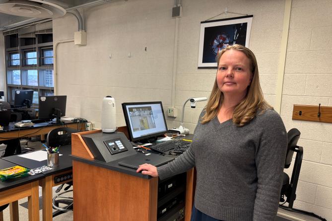 Professor Erin Kraal in her classroom at Kutztown University