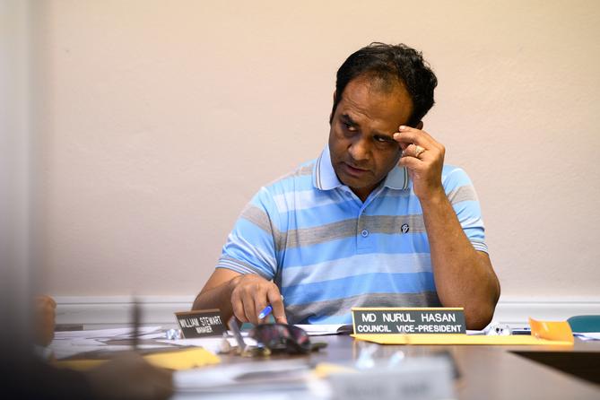 Md Nurul Hasan, vice president of the Millbourne borough council, at the May 5 council meeting.