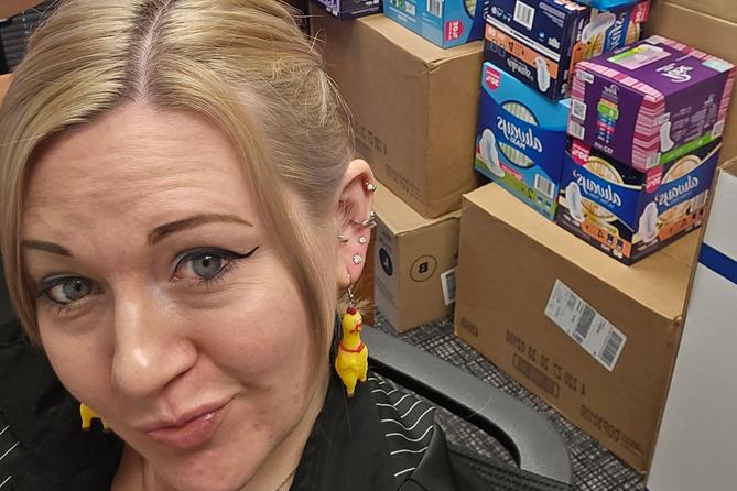 Jen Barkman volunteers as campaign coordinator for the Help A Girl Out drive addressing period poverty.