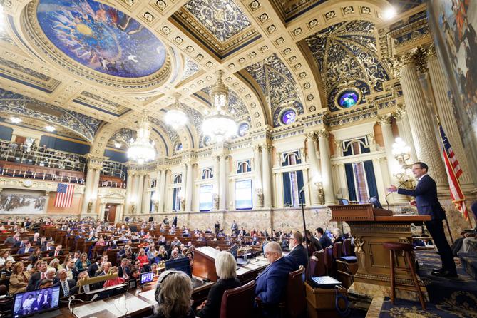 Gov. Josh Shapiro presents his 2025-26 budget proposal to the legislature.