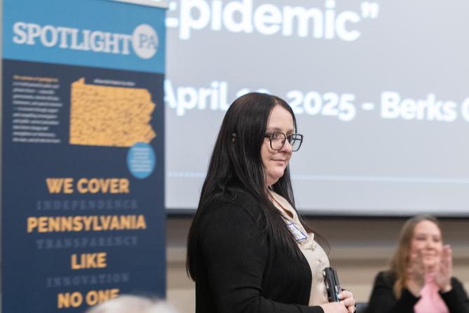 During a community forum hosted by Spotlight PA in Berks County in April 2025, Jessica Berry shared her experience with Pennsylvania’s addiction crisis.