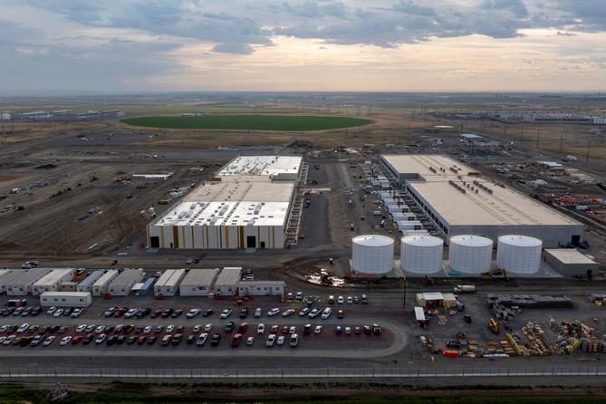 Construction is seen at an Amazon Web Services data center on Aug. 22, 2024, in Boardman, Ore.