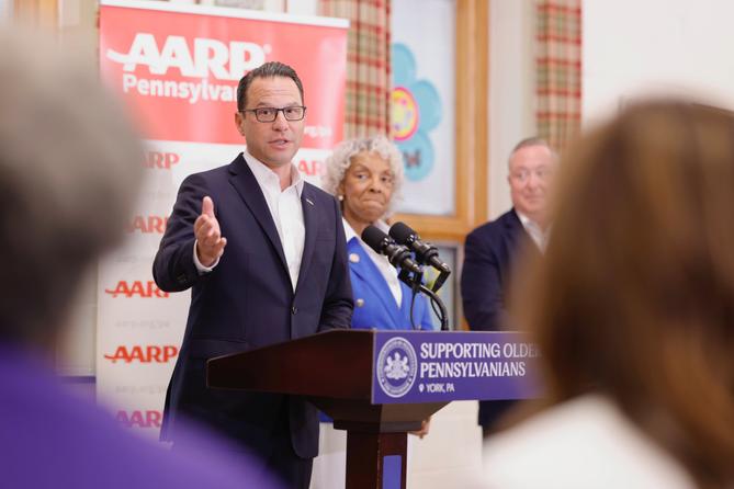 Gov. Josh Shapiro talks about supporting older Pennsylvanians in May, 2025.