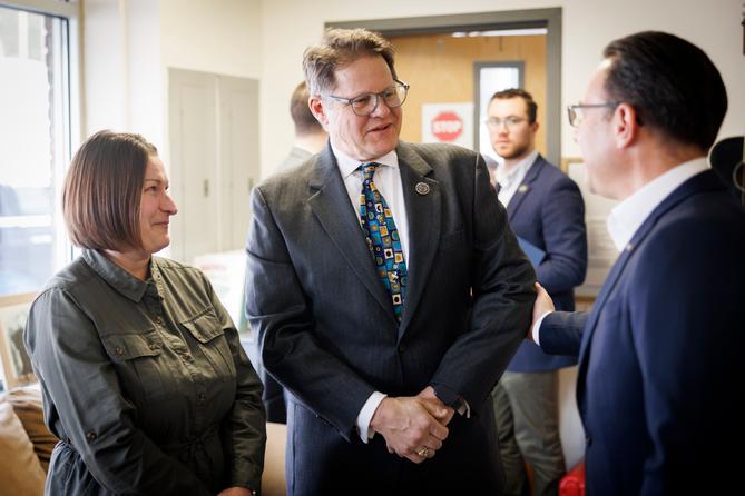 State Rep. Tim Twardzik (R., Schuylkill), center, speaks with Gov. Josh Shapiro. State Rep. Tim Twardzik (R., Schuylkill), center, speaks with Gov. Josh Shapiro.