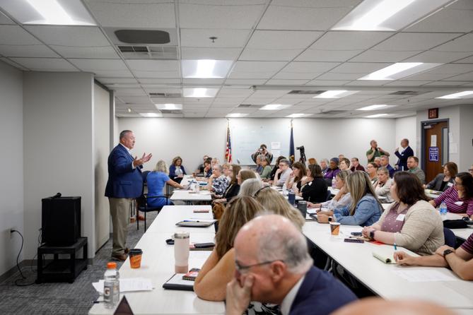 Aging Secretary Jason Kavulich speaks during a training with representatives from 23 Area Agencies on Aging.