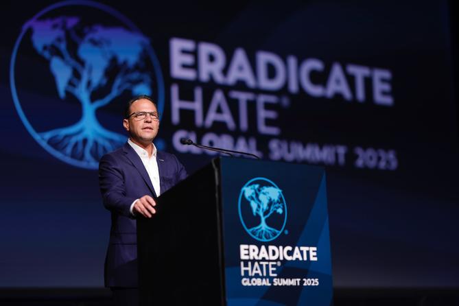 Gov. Josh Shapiro delivered a keynote address on political violence in America at the 2025 Eradicate Hate Global Summit.